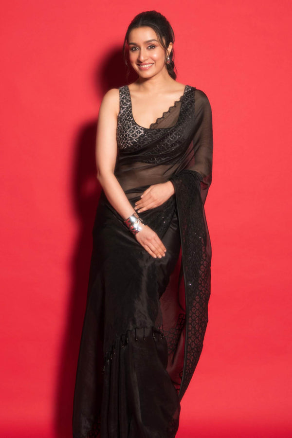 Shraddha Kapoor in Black Sequins Embroidered Silk Organza Saree