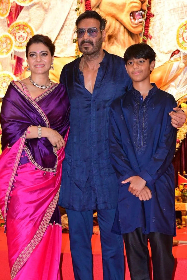 Ajay Devgan in Royal Blue Front-Open Kurta Set