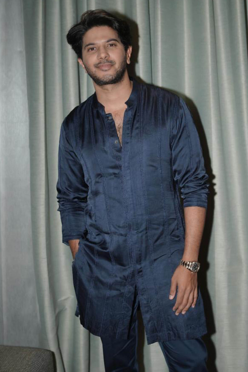 Dulquer Salman in Royal Blue Front-Open Kurta Set