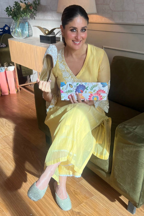 Kareena Kapoor Khan in Mango Yellow Embroidered Chanderi Kurta Set