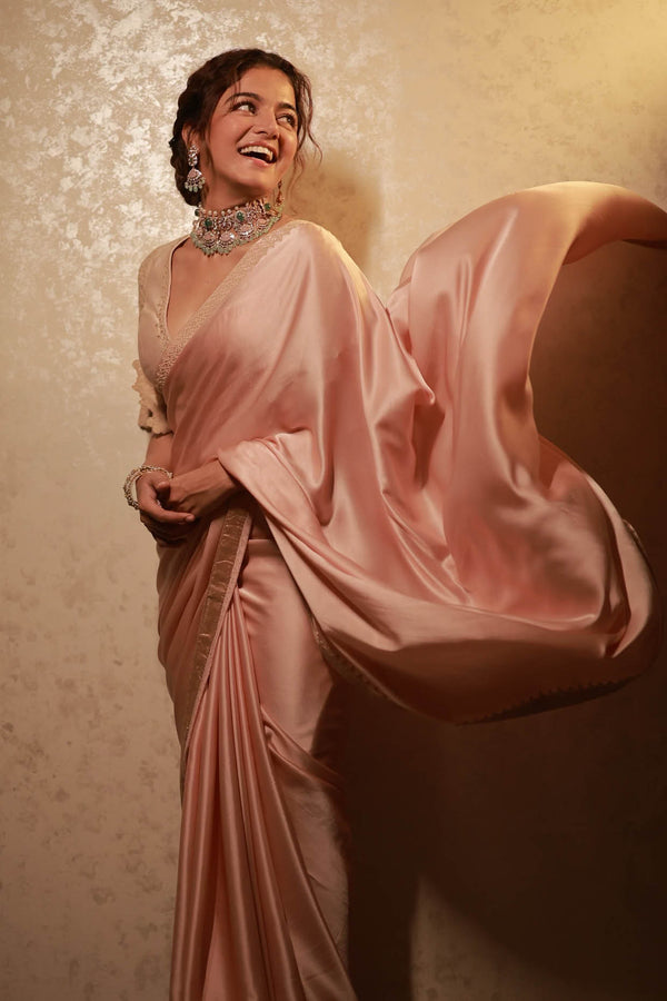 Wamiqa Gabbi in Blush Pink Embroidered Satin Saree