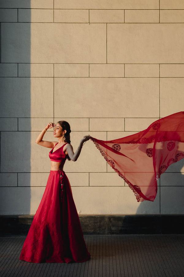 Priya Banerjee in Red Organza Lehenga Set