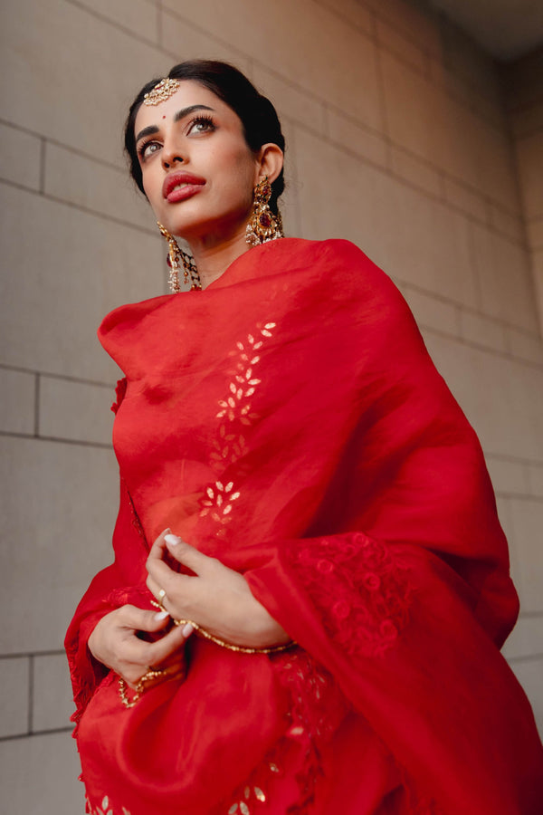 Priya Banerjee in Red Organza Lehenga Set