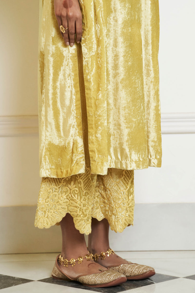 Lemon Yellow Velvet Straight Kurta Set