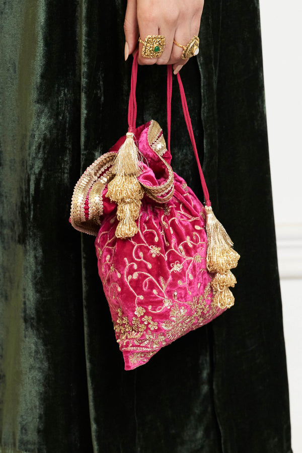 Fuchsia Velvet Potli