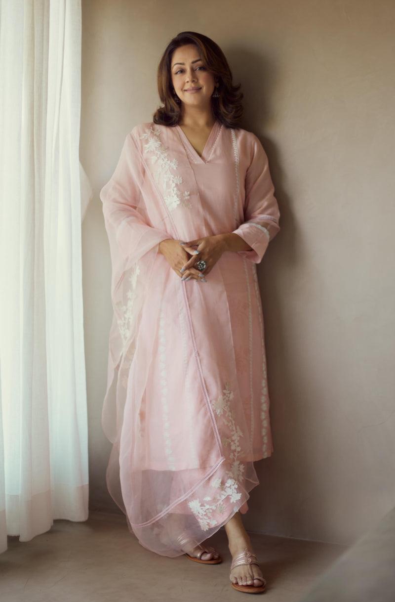 Blush Pink Embroidered Chanderi Kurta Set (RTS)