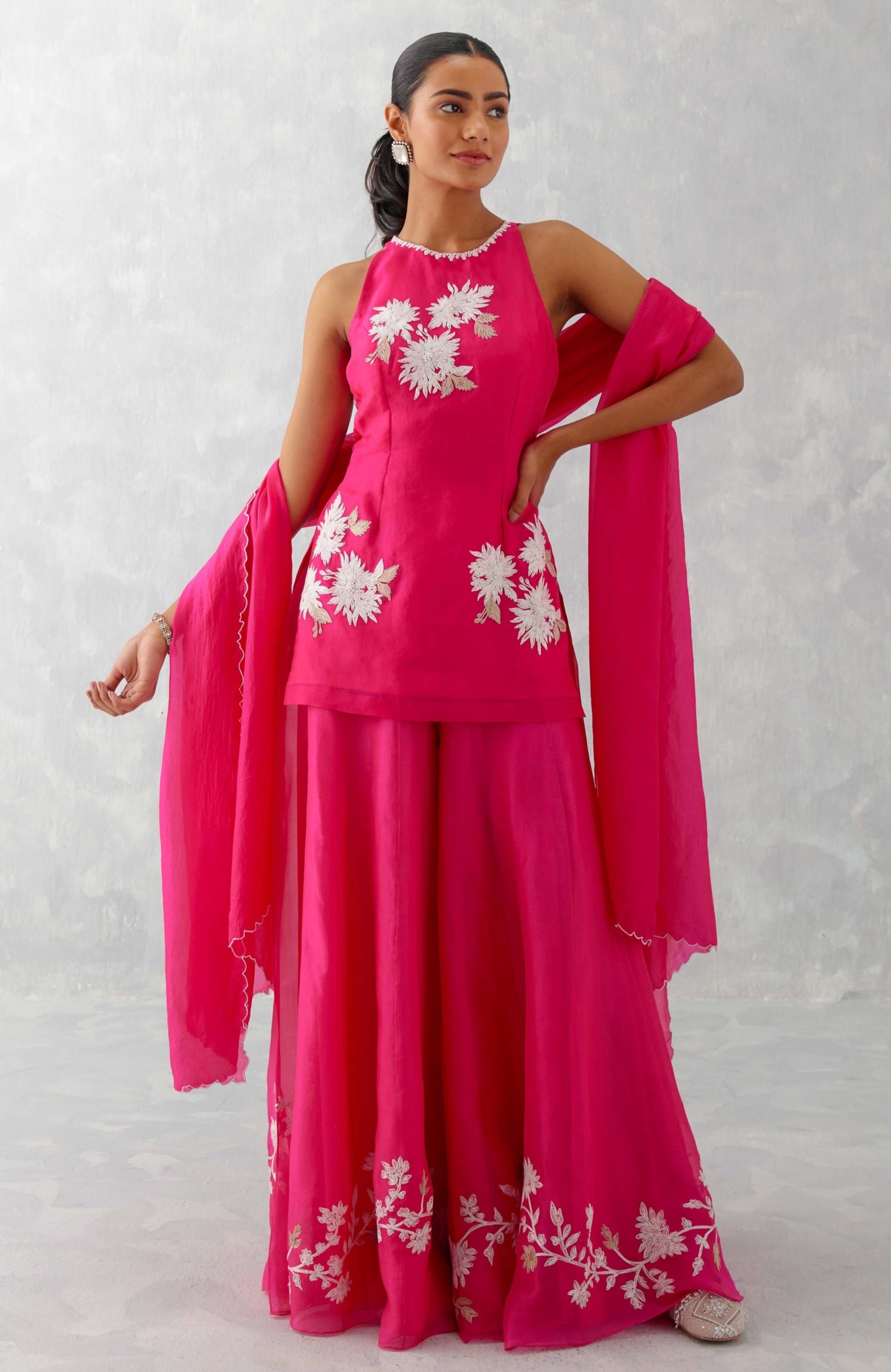Pink Straight Cut Embroidered Pakistani Sharara Suit Latest 3331SL02