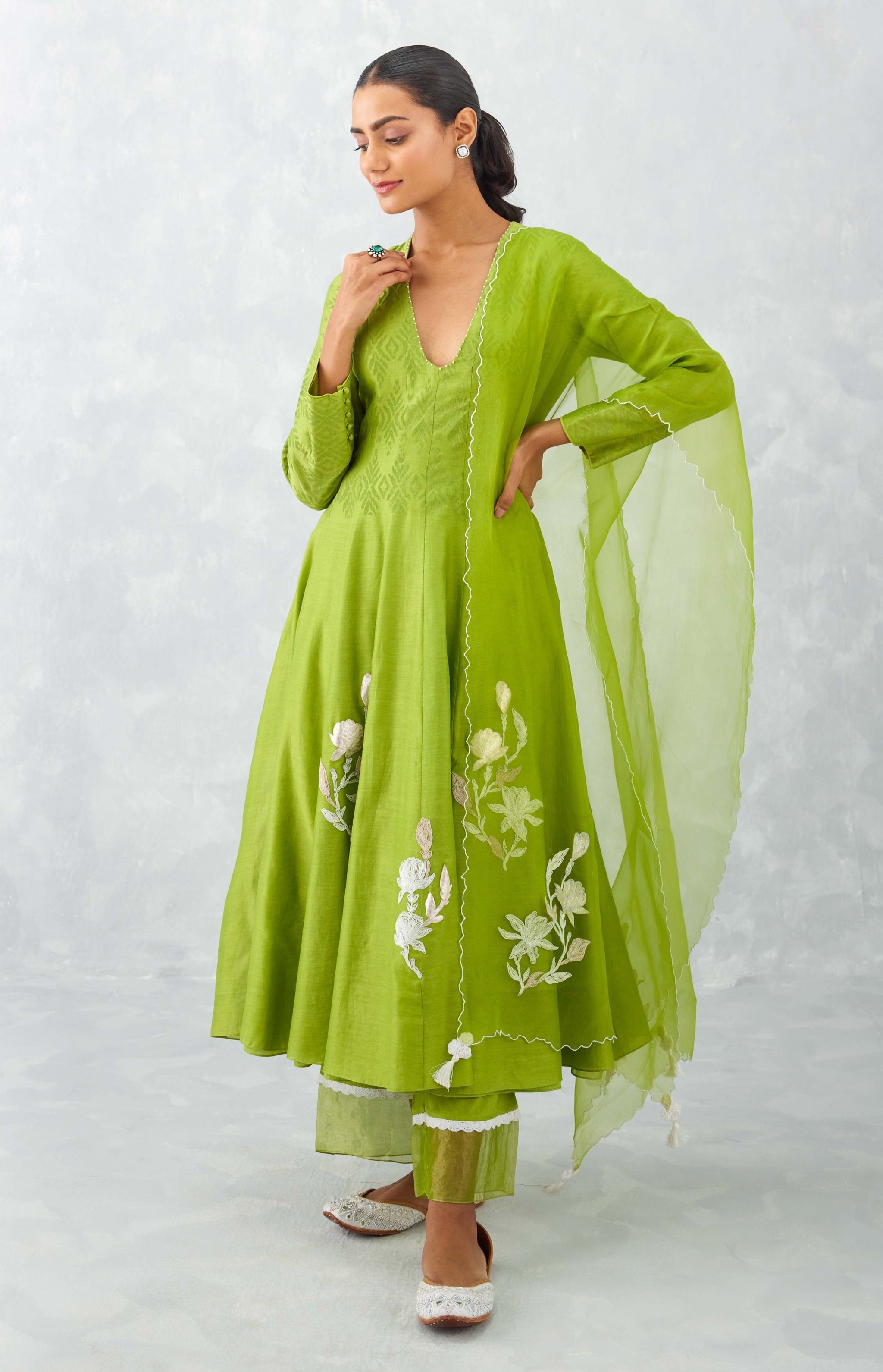 Benzer fern green chanderi silk anarkali/ladies suit
