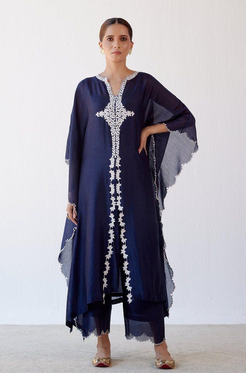 Navy Ivory Chanderi Kaftan Set (RTS)