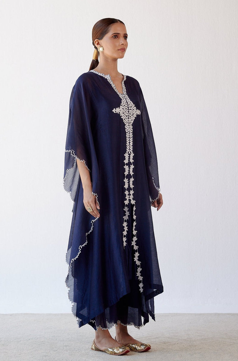 Navy Ivory Chanderi Kaftan Set (RTS)