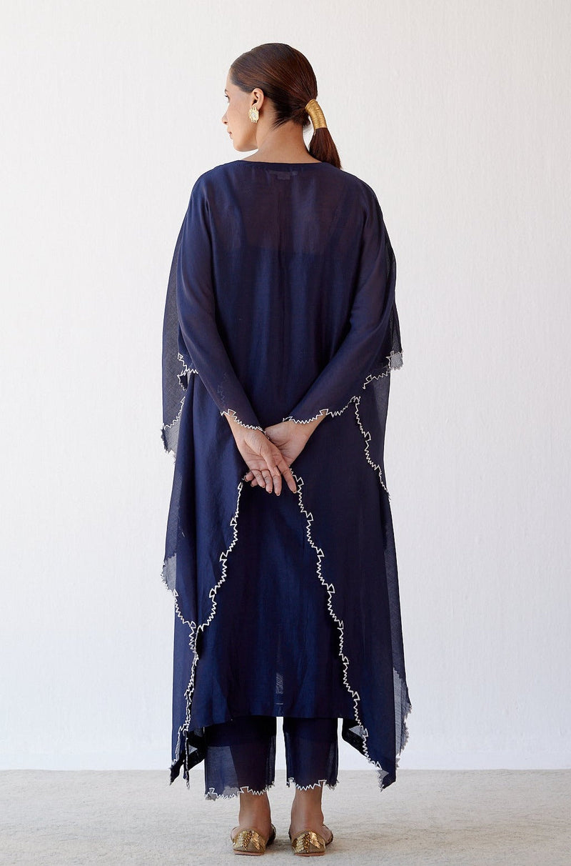 Navy Ivory Chanderi Kaftan Set (RTS)