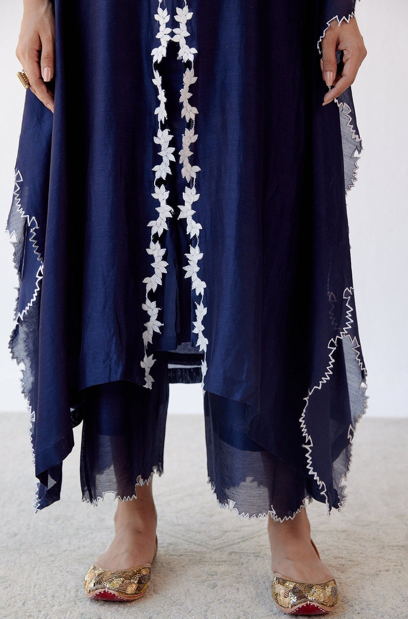 Navy Ivory Chanderi Kaftan Set (RTS)