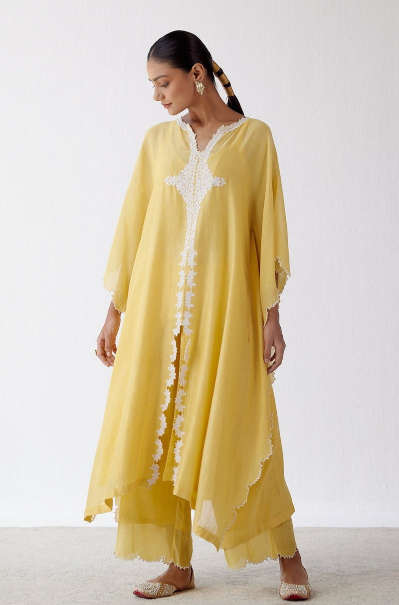 Yellow Ivory Chanderi Kaftan Set (RTS)