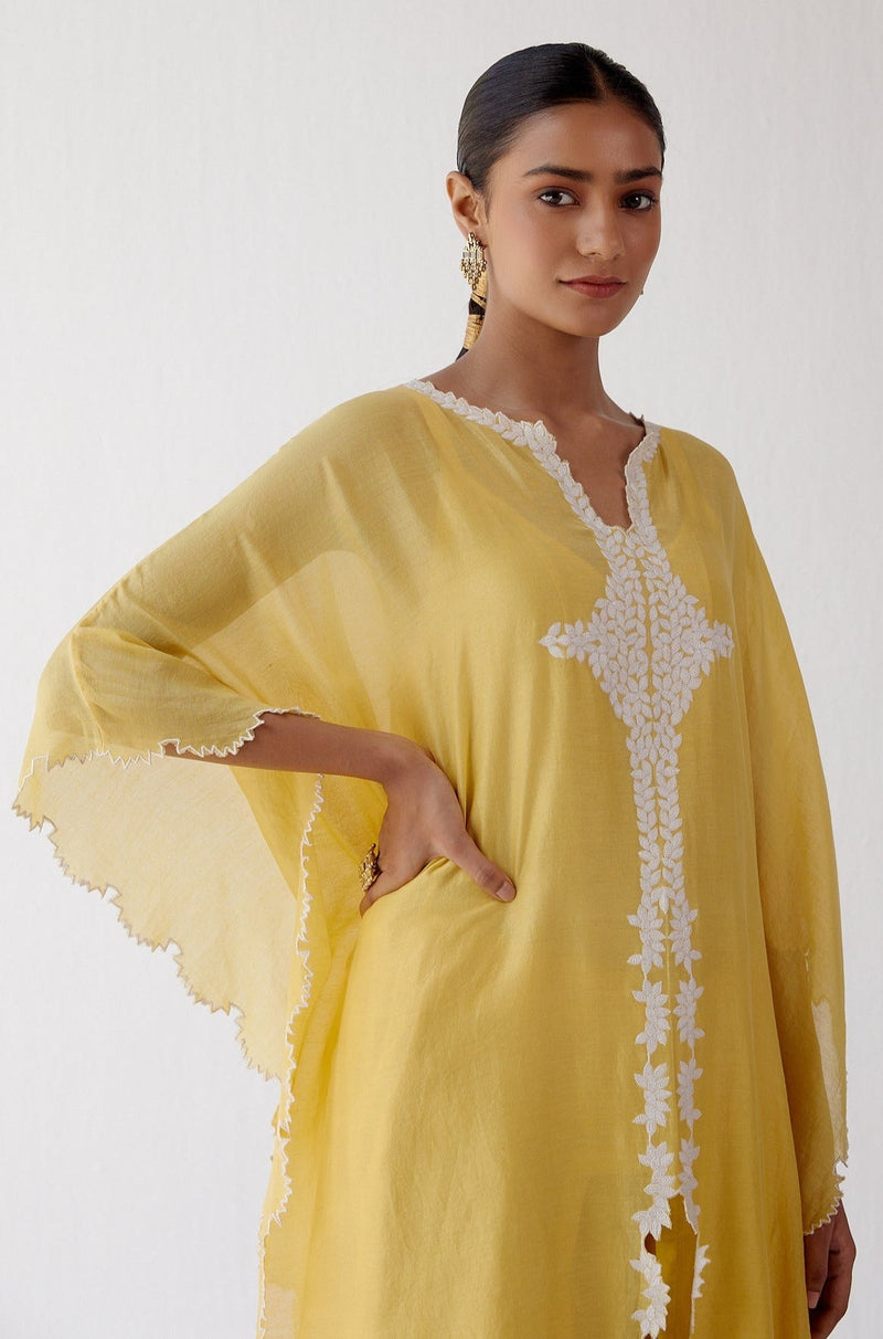 Yellow Ivory Chanderi Kaftan Set (RTS)