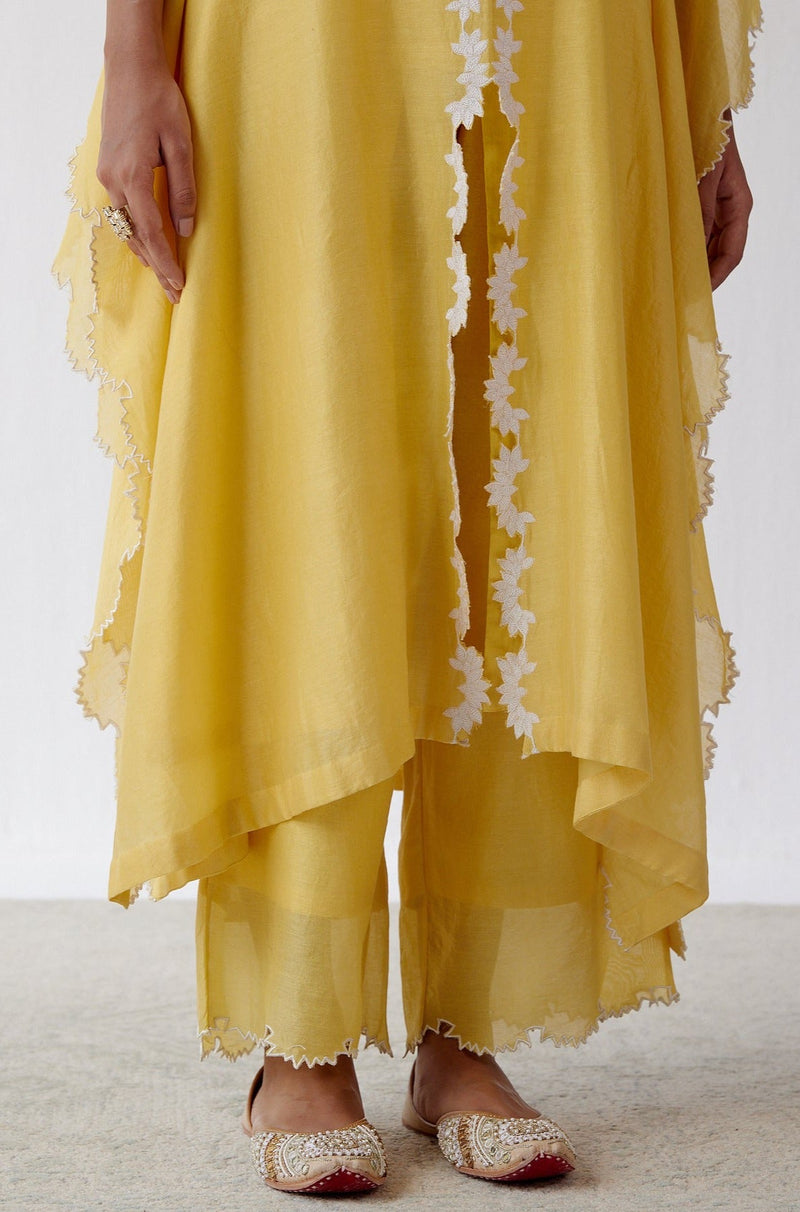 Yellow Ivory Chanderi Kaftan Set (RTS)