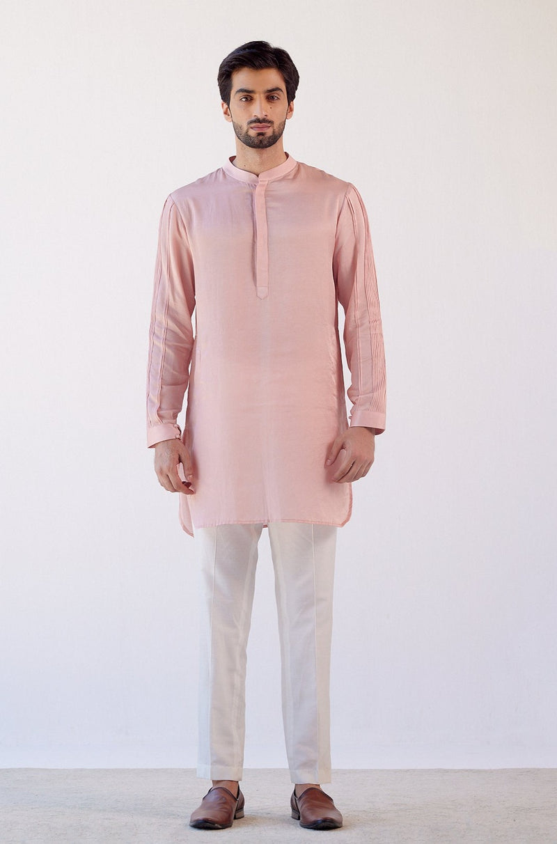 Blush Pink Cotton Silk Satin Kurta with Bundi Set