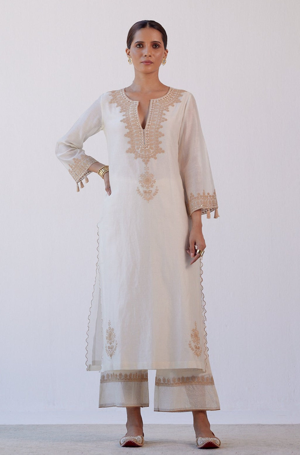 Devnaagri - Meagan Concessio in Ivory Dori Embroidered Kurta Set