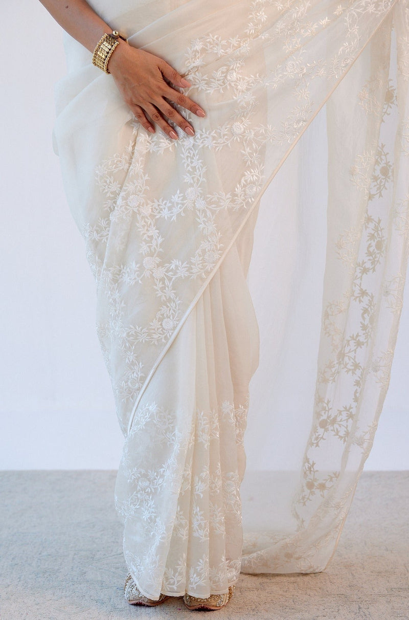 Sobhita Dhulipala in Ivory Organza Embroidered Saree