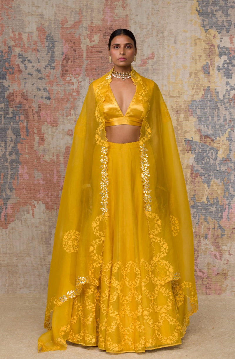 Mustard Organza Lehenga Set