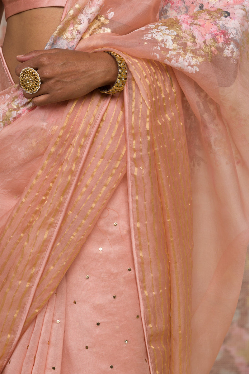 Devnaagri - Kajol Devgan in Blush Pink Hand-Painted Organza Saree