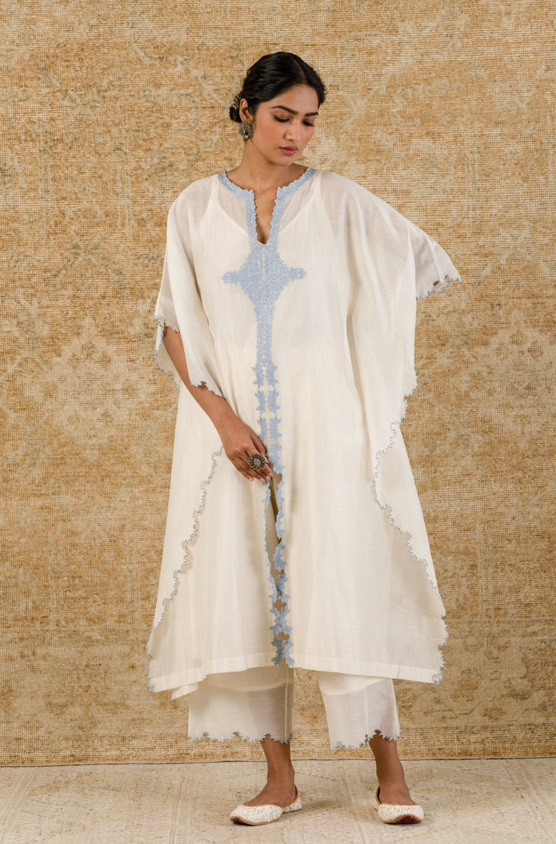 Ivory Blue Chanderi Kaftan Set