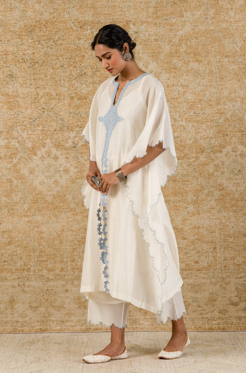 Ivory Blue Chanderi Kaftan Set