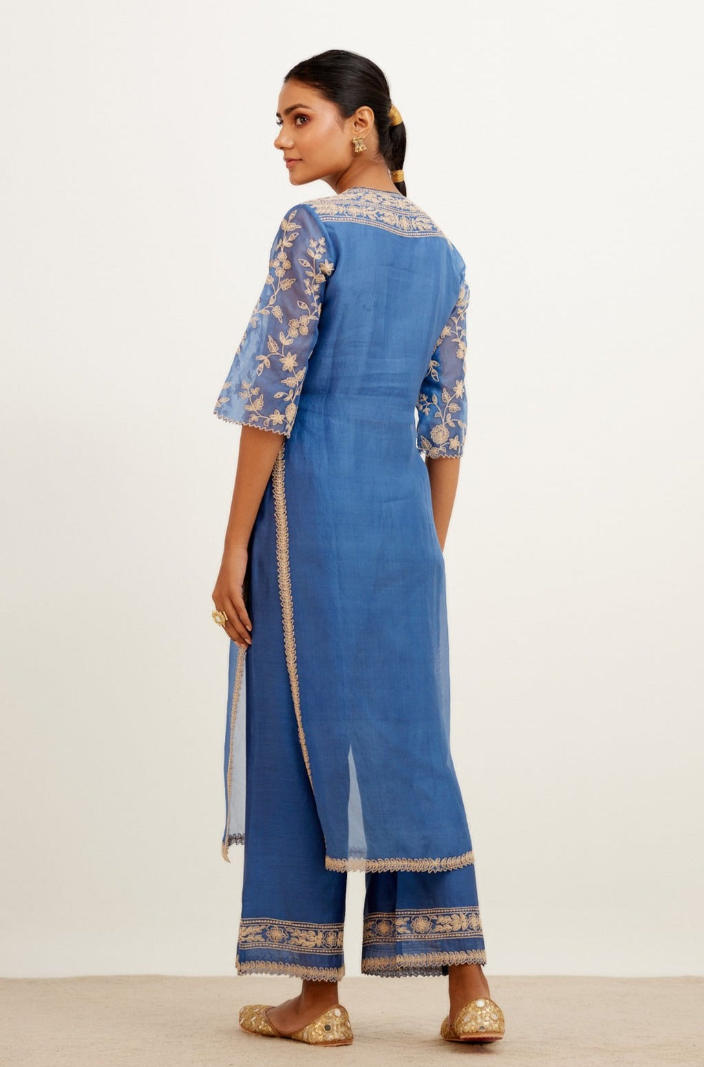 Devnaagri - Blue Slit Silk Organza Kurta Set