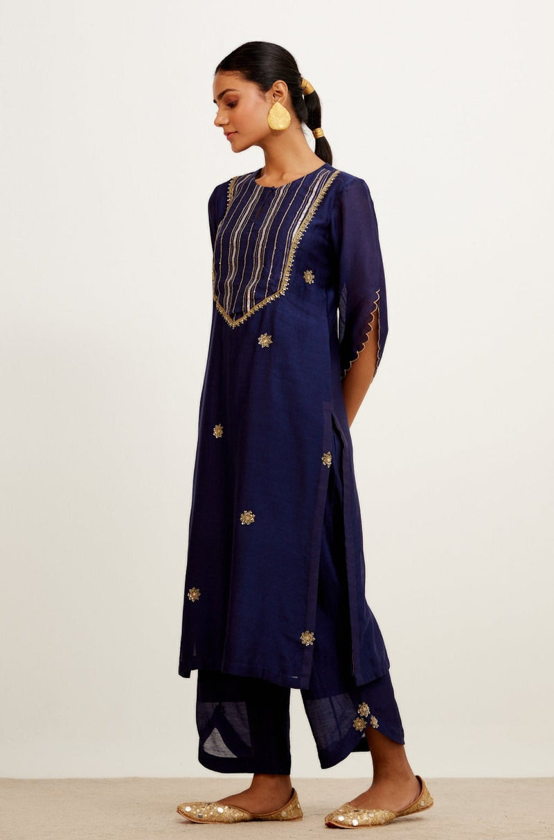 Navy Blue Hand Embroidered Kurta Set (RTS)