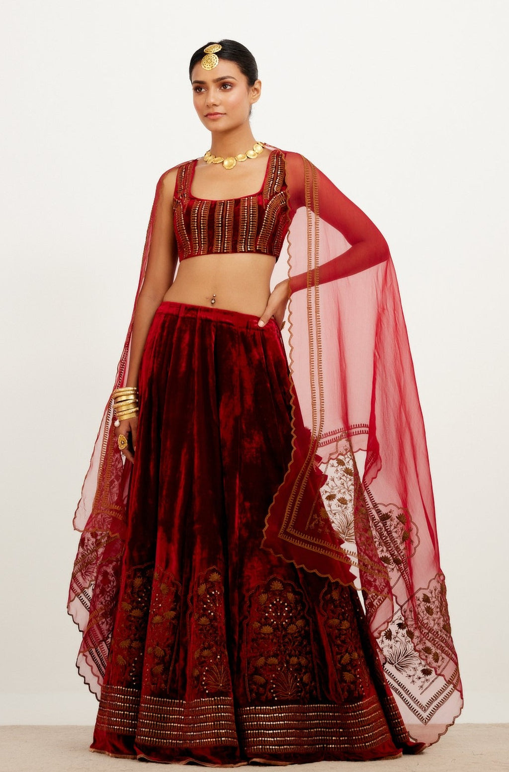 Buy Brick Maroon Lehenga Choli With Multi Colored Hand Embroidered Buttis  Using Multi Colored Sequins And Beads Online - Kalki Fashion