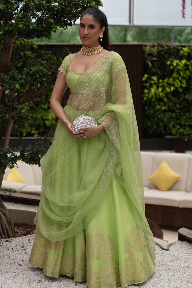 Alisha Pekha in Green Hand Block Print Lehenga