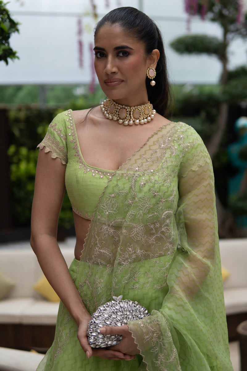 Alisha Pekha in Green Hand Block Print Lehenga