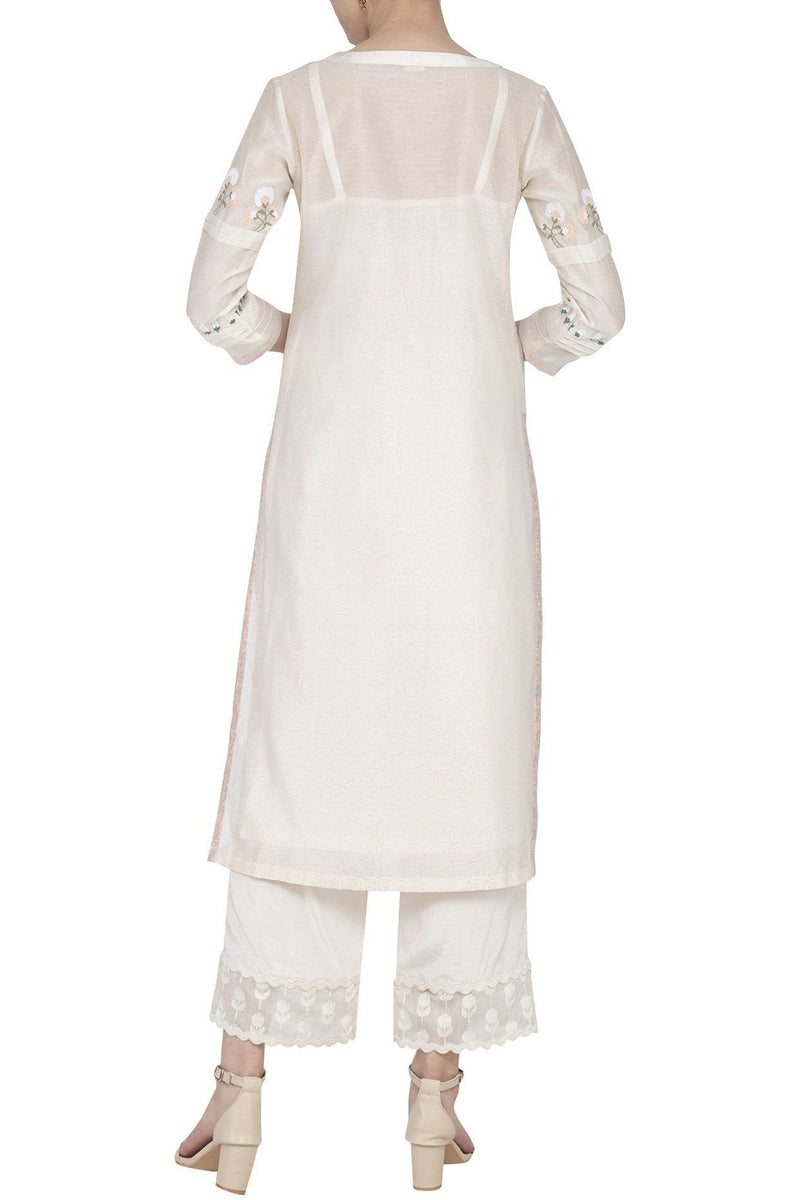 Off-White Chanderi Kurta with Shantoon Pallazo - devnaagri