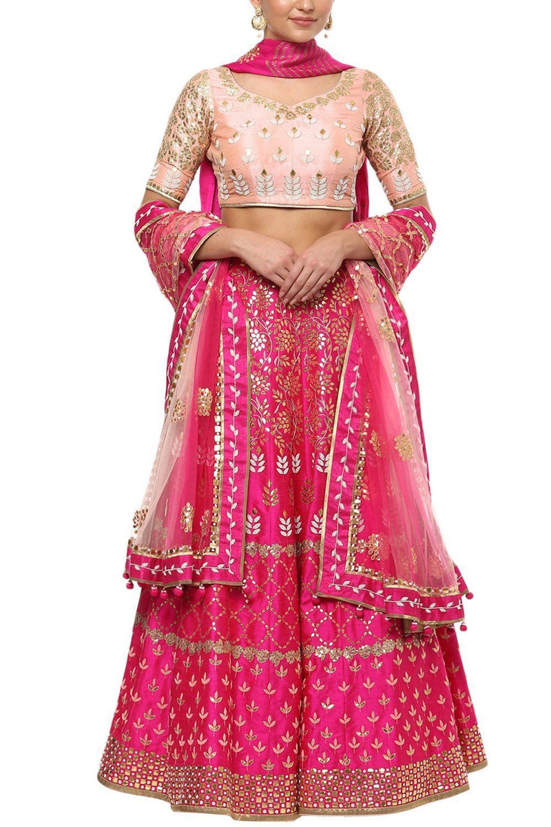 Buy Red Raw Silk Zari Embroidered Bridal Lehenga Set With Double Dupatta  For Women by Vandana Sethi Online at Aza Fashions.